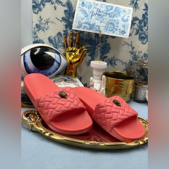 🆕 KURT GEIGER LONDON 🧿 NWOT Meena Eagle Quilted Slide, Salmon - Sz 42 US 11 - Picture 3 of 12